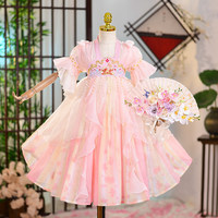 Robe Hanfu d'été pour filles, vêtements de style chinois, costume de spectacle, tenue florale, robe de princesse pour enfants, fête, danse, anniversaire