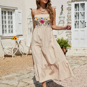 Robe midi décontractée d'été pour femme, col rond, manches courtes, taille élastique, coupe ample, imprimé floral à pois, en coton tissé respirant - Product Image 5