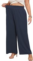 Pantalon Palazzo Ample Femme Grande Taille Uni Décontracté à Taille Haute Élastique avec Cordon de Serrage et Poches Longueur Entière