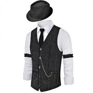 Costume pour homme des années 20, ensemble d'accessoires des années 20, gilet, bretelles, chapeau, montre de poche, <span class=keywords><strong>cravate</strong></span>, lavable en machine, pour adulte - Product Image 3