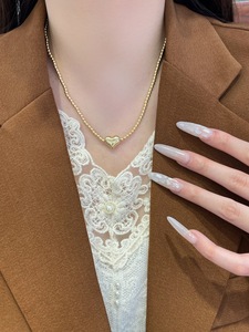Collier en or 18 carats AU750 avec perles en forme de cœur, 4 tailles, or jaune massif, style superposé, hypoallergénique, collier en or véritable pour femme, cadeau - Product Image 6