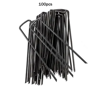 Pemandangan Taman Pasak Pin 100 Pcs U Tipe 6 "Stainless Steel Memperbaiki Staples Tanah Paku Jangkar untuk Mengamankan tenda Terpal Pagar