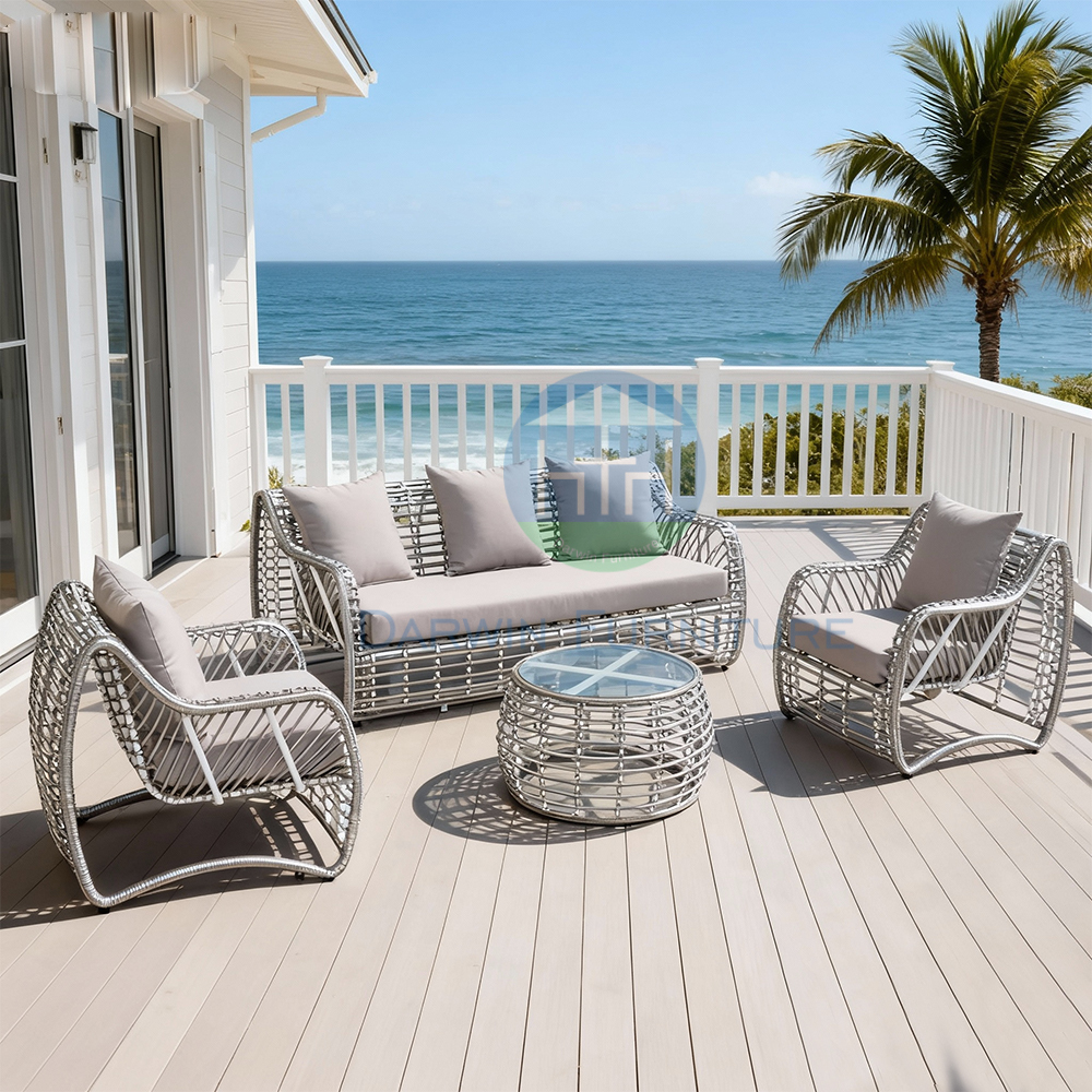 Foshan Manufacture Direct Price Durable PE Rattan Modern Outdoor Sofa Set Courtyard Garden Furniture