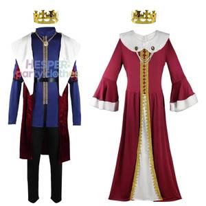 Costume de roi et de reine pour adultes, fabriqué en Chine par HP, vêtements de cosplay médiévaux pour adultes, vêtements d'Halloween avec accessoires - Product Image 1