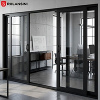 Puerta Corredera de Vidrio Templado de Doble Acristalamiento, Impermeable, con Marco de Aluminio con Rotura de Puente Térmico, Moderna, para Interiores, con Certificación CE, Marca Rolansini