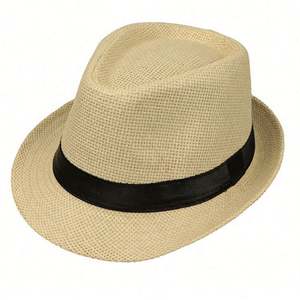 Cheap Wholesale Adult Children Summer <b>Paper</b> Straw Fedora Hat for Women Men Girl Boy Child Kid Beach Resort <b>Sun</b> Shade Dress - Product Image 1