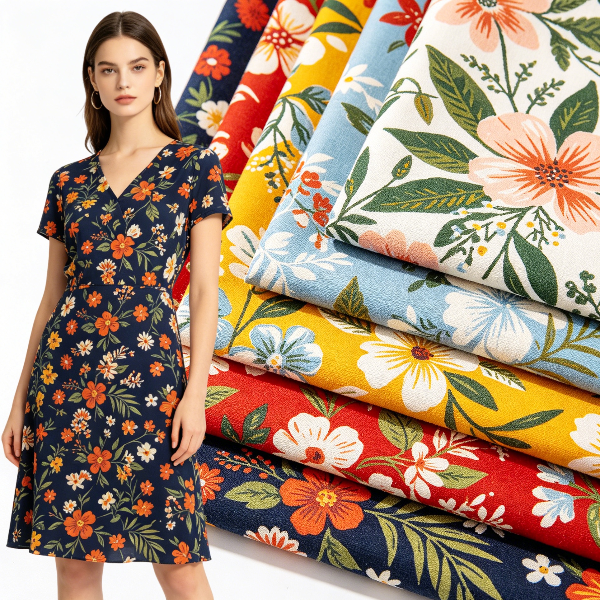 100% Rayon Fabric Printed Floral Viscose Rayon Fabric Spun Rayon Fabric For Dress Clothing