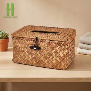 Wholesale Woven Tissue Box Holder Square Rattan Wicker Cube Cover for Table <b>Bathrooms</b> Water Hyacinth Rattan Baskets From Vietnam - Product Image 1