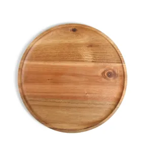 Placa de carregador de madeira para comida, placa redonda de carregar alimentos de acácia e bambu 2023
