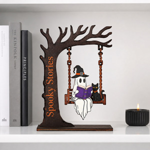 Nicro Nouvelle Décoration Créative DIY en Bois : Fantôme Balançoire Blanc pour Lecture, Ornement de Table, Décoration d'Halloween - Product Image 4