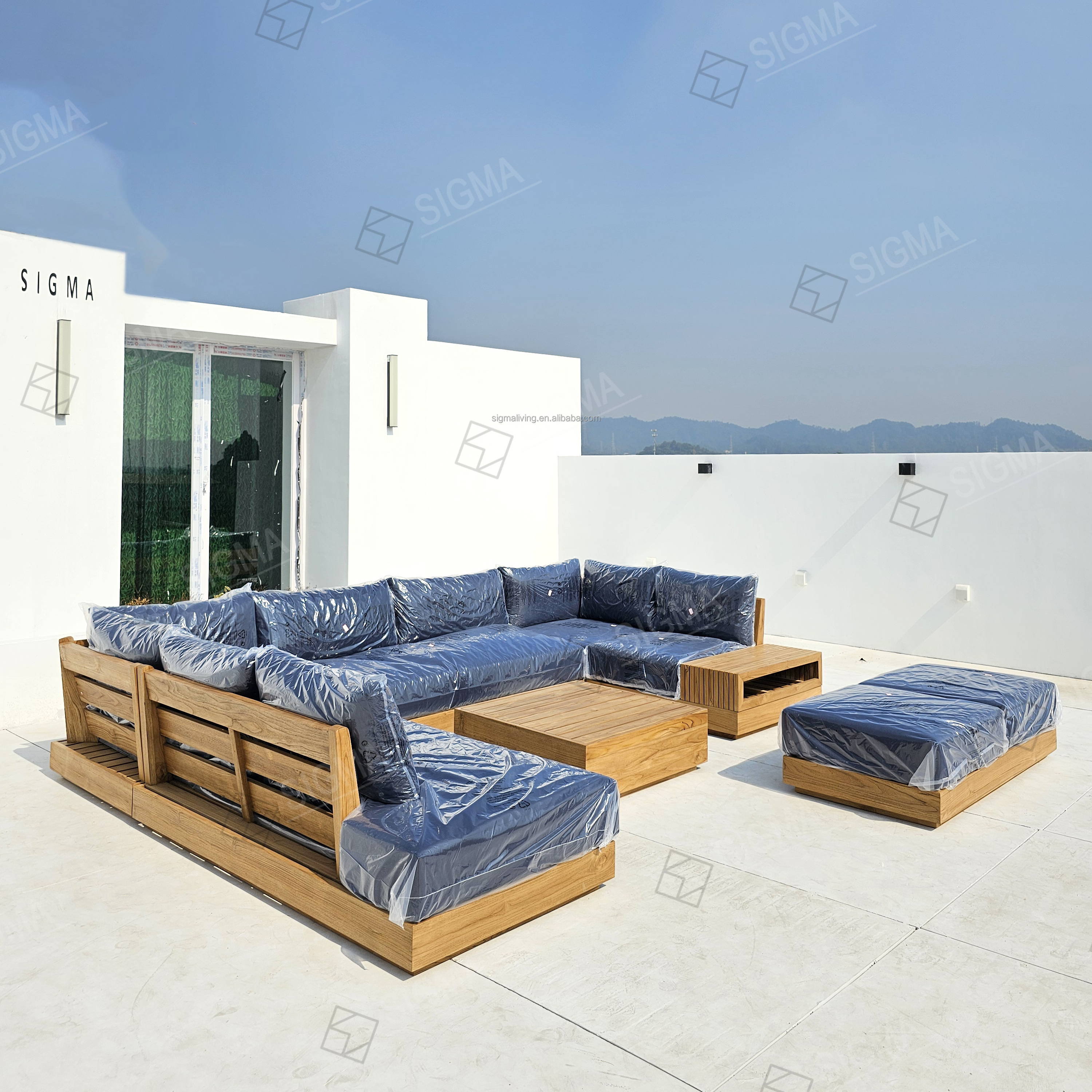 Modern New Teak Outdoor Furniture Set Solid Wood Sofa Garden Sets All Weather Teak Wood Sofa Garden Set