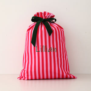 Personnalisable Broderie Nom Rayures Cadeau Père Noël Sacs <span class=keywords><strong>Toile</strong></span> avec Velours Noeud Ruban Sac de Noël - Product Image 5