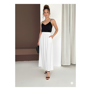 <b>White</b> Flowy <b>Maxi</b> Skirt With Side Pockets 95 Cm Length Four Season Wear - Product Image 1