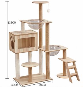 برج شجرة القطط بتصميم عصري جديد، عمود خدش للحيوانات الأليفة من السيزال الطبيعي مع أثاث خشبي ومنزل فاخر من مستلزمات الحيوانات الأليفة - Product Image 6