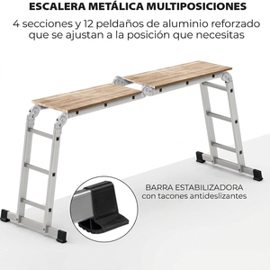 <span class=keywords><strong>Escalera</strong></span> Plegable <span class=keywords><strong>de</strong></span> Aluminio Recta Multiposición <span class=keywords><strong>de</strong></span> 3.3 Metros, Versátil, Antideslizante, 12 Peldaños, Alta Calidad, para Interiores - Product Image 4