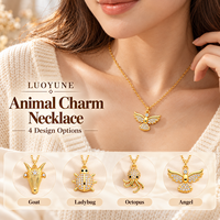 LUOYUNE Collier avec pendentif animal en cristal doré, breloque chèvre, coccinelle, pieuvre, ange, bijoux pour femme, cadeau mignon et tendance