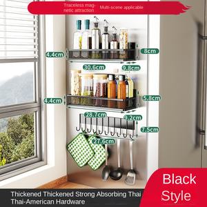 Rak Penyimpanan Gantung Modern Tanpa Paku untuk Kulkas Dapur, Rak Bumbu Magnetik, Penyimpanan Samping untuk Tiga Panci dan Sekop - Product Image 6