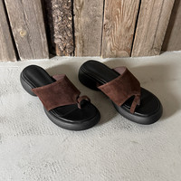 Sandales compensées pour femmes en cuir véritable, respirantes, à bout ouvert, à enfiler, tendance mode estivale