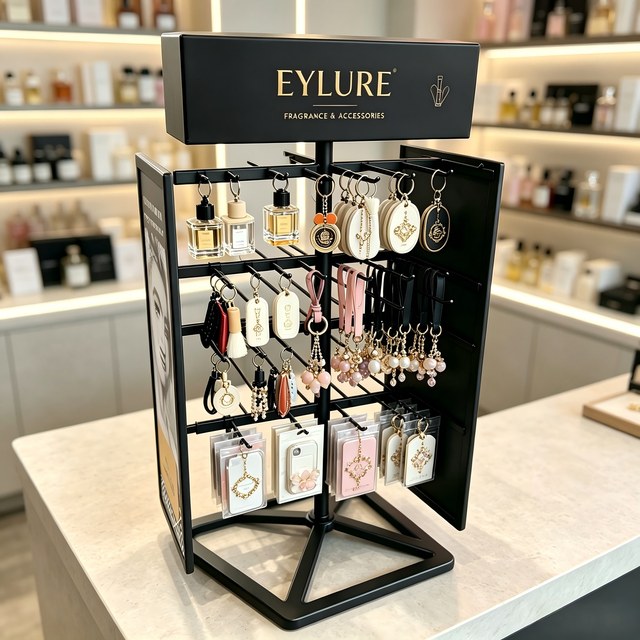 Custom 360 Degree Rotating Counter Display Rack, Metal Keychain Accessory Stand With Custom Printed Logo