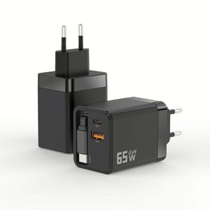 Chargeur rapide Type C PD 65W avec câble rétractable USB C à charge rapide, adaptateur de chargeur mural GAN 65W PD pour téléphone portable et ordinateur portable - Product Image 2
