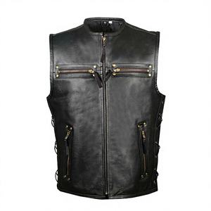 Gilet d'été décontracté pour homme en cuir véritable, col mandarin, respirant, multi-poches, pour le travail, la photographie et la pêche, sans manches - Product Image 2