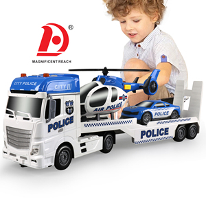 HUADA Camion <span class=keywords><strong>della</strong></span> <span class=keywords><strong>Polizia</strong></span> <span class=keywords><strong>Giocattolo</strong></span> con Luci e Suoni, Rimorchio a Inerzia con Elicottero, Set Multifunzionale di Veicoli da Costruzione - Product Image 1