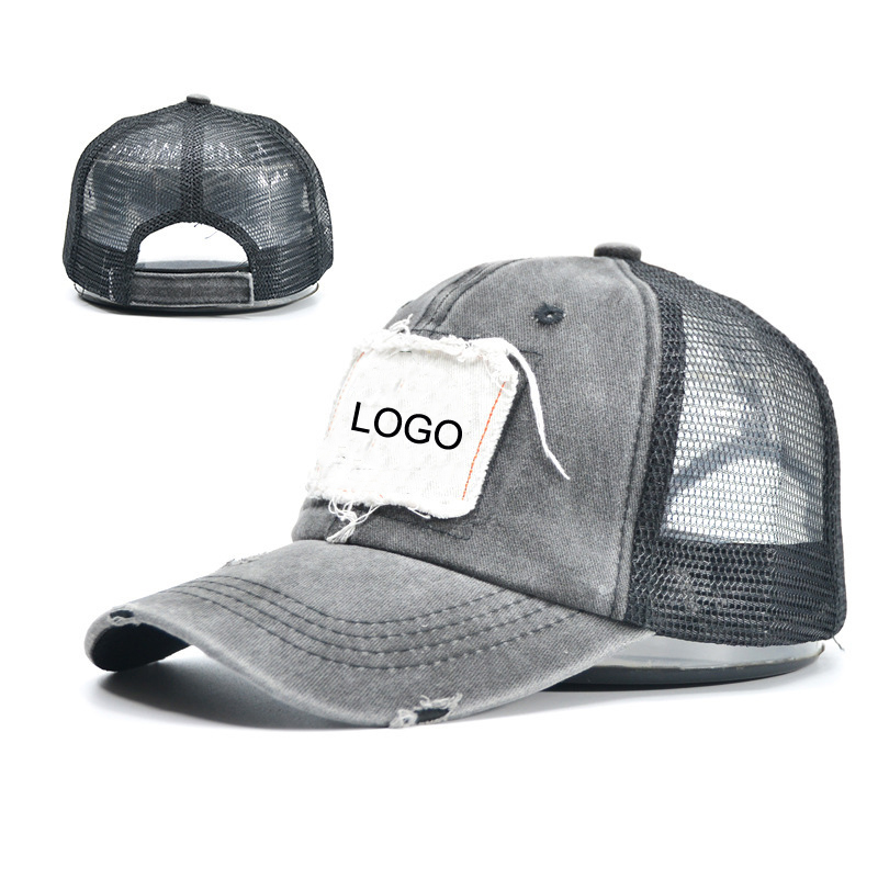 Винтажная промытая хлопковая сетчатая шляпа, головные уборы, индивидуальная потертая шляпа-тракер с нашивкой