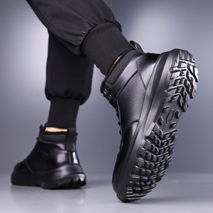 Botas de Tobillo de Cuero Genuino para Hombre, Punta Redonda, Forro de Felpa, Suela de Goma, Cálidas para Invierno, Antideslizantes, Zapatos Casuales para Exteriores - Product Image 4