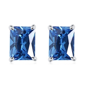 Luxury Sterling Silver Rhodium Plated Zircon Rectangular <b>Stud</b> <b>Earrings</b> for Women-Anniversary Gift - Product Image 2