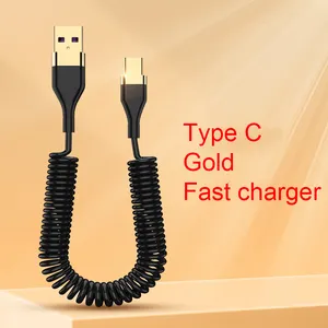 Cable de carga rápida para teléfono, coche, USB C, Cable de datos, 66W 5A, USB tipo C a tipo C, cargador de coche retráctil telescópico con resorte