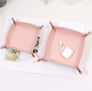 Plateau de rangement pliable en cuir fait main avec fermoirs à pression, design Japandi, organisateur de bureau portable multifonctionnel pour pièces de monnaie et clés - Product Image 5