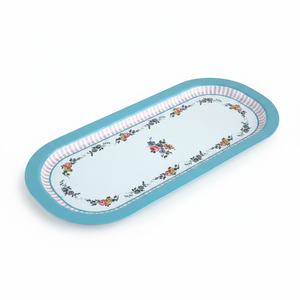 Kontensan Vintage Flora Elegant Blue & Pink Striped Design 160x350 mm Rectangular Metal Serving <b>Tea</b> <b>Tray</b> Oval Pattern Turkey - Product Image 2