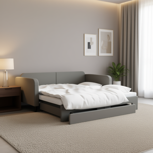 Dark Grey Polyester <b>Daybed</b> With <b>Trundle</b> Solid Wood Bed Model D0100H7K74X - Product Image 2