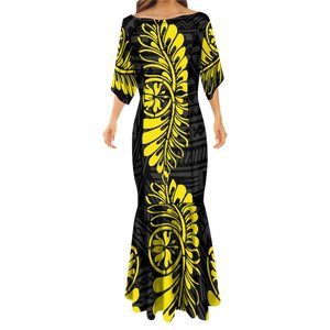 Nouvelle robe de soirée maxi longue personnalisée de style <span class=keywords><strong>polynésien</strong></span>, motif de <span class=keywords><strong>tatouage</strong></span> de sirène à queue de poisson, robe tribale Tatau, taille plus pour femmes - Product Image 2