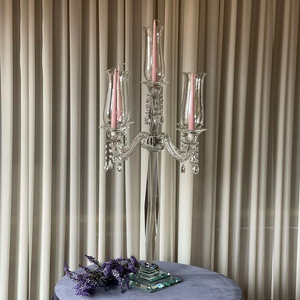 Handgemaakte Europese bruiloft & kerst 5-armige zilveren kristallen glazen kandelaar tafeldecoratie groot voor eettafel - Product Image 4
