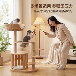 Munchkin cat tree/tree integrated solid wood cat <b>bed</b>/cat tree small kitten climbing platform special for short-legged cats - Product Image 3