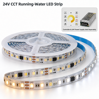 Умная Wi-Fi Bluetooth CCT LED лента с пультом управления 24В 2835 SPI IC 3-в-1 с эффектом бегущей воды, диммируемая, 2700K-6500K, IP20