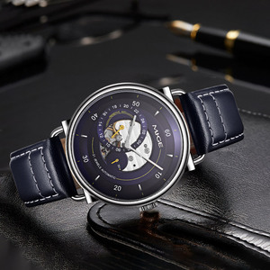 Men's Elegant Style Automatic Mechanical <b>Watch</b> Stainless Steel <b>Case</b> Blue Dial Sapphire Crystal Round - Product Image 3