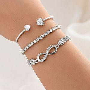 3 Pcs/Set Vintage Geometric Gold Plated Zircon <b>Infinity</b> Pattern 8 Number Adjustable <b>Bracelet</b> Set for Women Jewelry - Product Image 6