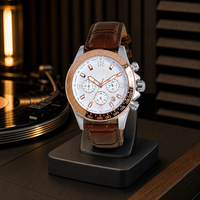 Montre-bracelet pour homme, mouvement à quartz multifonctionnel, boîtier en acier inoxydable, bracelet en cuir véritable, montre de mode élégante