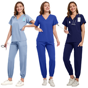 Unisex <b>Scrub</b> Suit Split Set Moisture Wicking Knitted Fabric Hospital Uniforms - Product Image 1