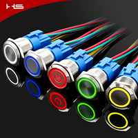 Bouton poussoir en acier inoxydable de 12 mm, 1NO, momentané, anneau lumineux LED, étanche IP65, 12V 24V, appareils électroménagers, électronique