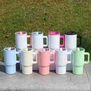 Mugs isothermes en acier inoxydable de 20 oz, vert fluorescent pour Halloween, blancs vierges pour sublimation, avec couvercle rabattable anti-fuite amovible - Product Image 1