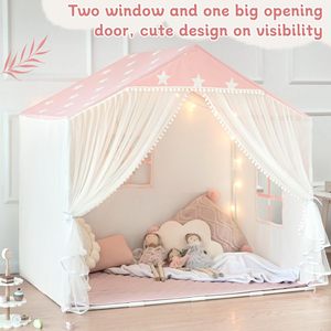 Tenda da Gioco <span class=keywords><strong>Rosa</strong></span> per Bambini con Tende a Pompon, Grande Casetta Gioco per Bambine e Bambini - Product Image 3