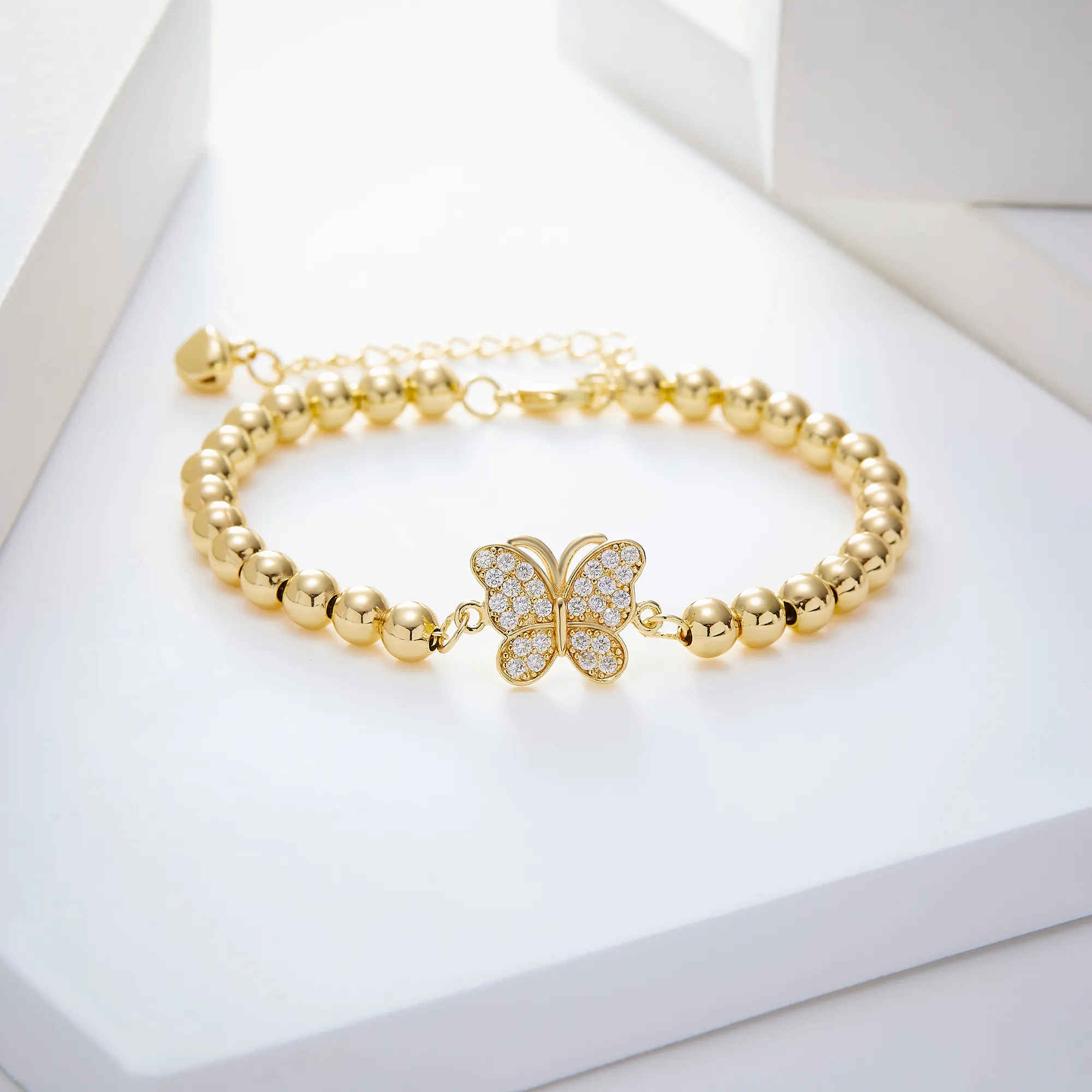 Fashion Brass 18k Gold Plated Bracelet Luxury Fashion Women's Adjustable Zircon Butterfly Bracelet