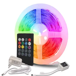 Tira de luces LED flexible SMD 5050RGB, Popular cinta de Control de música 5050, 24V, iluminación para DJ, TV, resistente al agua