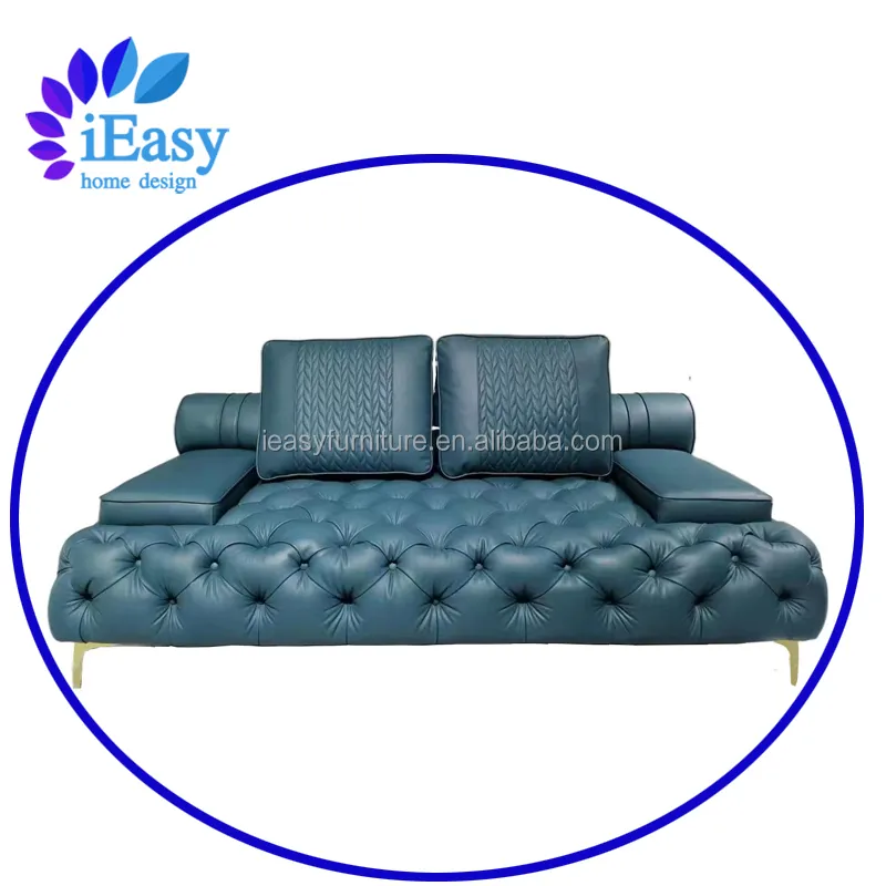 IEasy-muebles italianos de alta gama para el hogar, sofá chesterfield de cuero genuino, 3 + 2 + 1