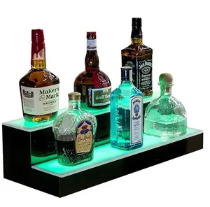 2 Steps Acrylic LED Lighted Liquor Bottle Display Rack Lucite Led Wine Bottle Drinks Shelf For Bar