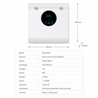 Diffuseur d'arômes domestique à double parfum 300 ml, nébuliseur de parfum sans eau Bluetooth avec verrouillage enfant, 800 m³, 3 niveaux, minuterie 24h