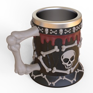 Personalizado parede dupla 3d aço inoxidável construído em resina stein jogo gótico viking crânio bebendo copo cerveja caneca com punho de osso morto - Product Image 2